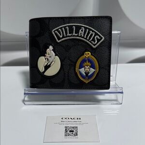 COACH X DISNEY LIMITED EDITIOM Black 'Villains' Bi-Fold Wallet 2in1